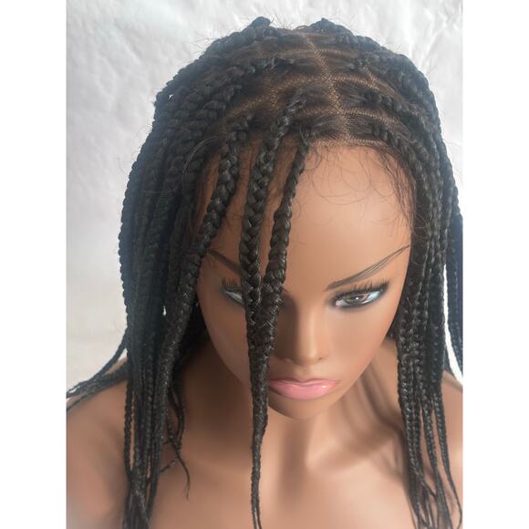 Full Lace Knotless Box Braided Wig color 280 Black w/ Gray - Picture 2 of 14